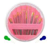 Professional Sewing Needles 30PCS Kit | Gold-Plated Hand Embroidery Needles with 2 Threaders | Multi-Size Stainless Steel Needles for Sewing in Pink Rotary Case (6 Sizes)