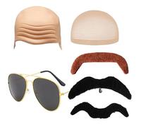Professional Silicone Bald Cap Set, Complete Costume Kit with Sunglasses and Facial Hair, for Halloween Makeup, Theatrical Performances and Cosplay, Unisex Adult Bald Cap Pitbull Style