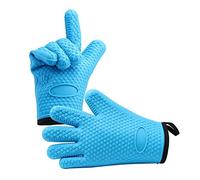 Professional Silicone Oven Gloves with Protective Cotton Layer - Heat Resistant Oven Mitts for BBQ,Cooking and Kitchen(Blue) (B)