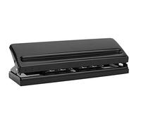 Professional Six Hole Punch Heavy Duty Adjustable Paper Puncher for Office Supplies Black 18.9 x 6.3cm with Non Slip Base