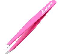 Professional Slanted Tweezer for Facial Hair Women & Men Stainless Steel Precision Tweezers for Ingrown Hair (Pink)