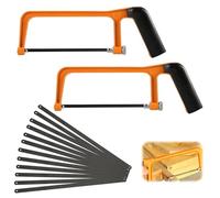 Professional Small Hacksaw, 2 Pcs Heavy Duty Mini Hacksaw, Cutting Junior Hack Saw Adjustable Angle with 12 Exchangeable Blades for Plastic PVC Pipe Tile and Wood Cutting(Orange)