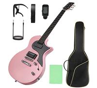 Professional Solid Wood Electric Guitar with Gig Bag Tuner Set HH Pickup Ergonomic Design for Beginners Musicians Poplar Body Maple Neck Laurel Fingerboard Multiple Colors (Pink)