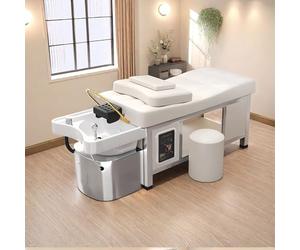 Professional Spa Bed Shampoo Thai Massage Beauty Physiotherapy Bed, Head Spa Equipment with Water Cycle Fumigation, White