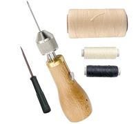 Professional Speedy Sewing Awl Hand Stitcher Repair Tool Kit for Leather and Heavy Fabrics with 2Pcs Needles,1Pcs Coil and 260 Meter 150D 0.8MM Flat Sewing Waxed String(Beige)