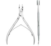 Professional Stainless Steel Cuticle Pusher & Nippers Duo for Manicure and Pedicure - Nail Cleaner and Gel Polish Remover Tool Set