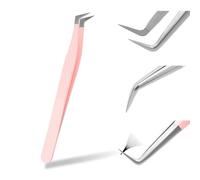Professional Stainless Steel Eyelash Extension Tweezers Set - Pink Elbow, Standalone (Seven Pieces)