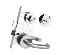 Professional Stainless Steel Fir Door Lock Set Featuring Lever Handle Cylinder Keys For Commercial Public Building Residential Door Safety Hardware Silver(B)