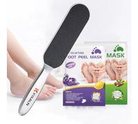 Professional Stainless Steel Foot File & Rasp Callus Remover - Remove Hard & Dead Skin, Dual Sided for Wet and Dry Feet, Innovative Pedicure Solution with 2pcs Foot Mask Set
