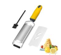Professional Stainless Steel Handheld Cheese Grater, Multi-Sided Kitchen Grater with Fine Coarse Shredder, Zester & Catch Container, Includes Cleaning Brush (Yellow)
