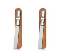 Professional Stainless Steel Nail File, 2Pcs Double Sided Buffing Nail Files Nail Trimmer with Non-Slip Handle, Foot Hand Home Salon Travel, Includes Leather Case
