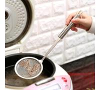 Professional Stainless Steel Oil Skimmer Spoon, Long Handle Kitchen Strainer for Soup, Broth, Cooking, Silver