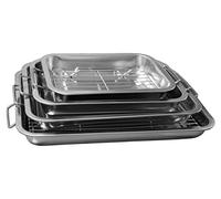 Professional Stainless Steel Roasting 4 Pcs Trays with Removable Rack Pan Oval Kitchen Cooking Baking Sturdy Handles Built to Last for Years Oven Roasting Pan with Grill