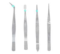 Professional Stainless Steel Tweezers Set 4Pcs Precision Point Tip Elbow Electronic Clamping Tools for Electronics Repair Jewelry Making Laboratory Work
