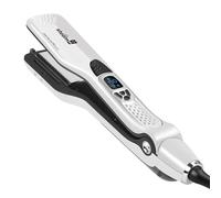 Professional Steam Straightener Brush, Electric Titanium Ceramic Flat Iron with Anti-Static Technology and Digital Controls for All Hair Types (White)