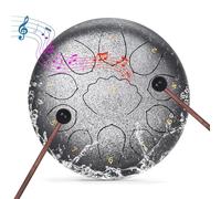 Professional Steel Tongue Drum for Adults & Kids - 8 inch Hand Percussion Instrument Rain Drum with 11 Notes for Yoga, Meditation, Music Therapy & Concerts Play (Silver, 8 Inch）