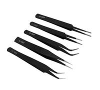 Professional Steel Tweezers Set Precisions Multiple Shaped for Electronic & Model Assembly Tasks Black Coated