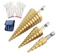 Professional Step Drill Bit Set, 3PCS 4mm to12/20/32mm HSS Titanium Coated Double Slot Cone Cutter for Metal, Wood, Plastic & Sheet Steel