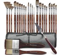 Professional Synthetic Acrylic Paint Brushes-25PCS Multi-Shaped for Artists-Flat, Filbert, Fan, Cat Tongue, Round, Angle, Rigger