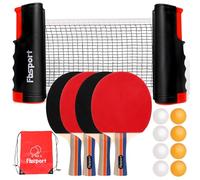 Professional Table Tennis Bat Set with 4 Bats, Retractable Net, 8 Table Tennis Balls and 1 Carry Bag, Ping Pong Set for Indoor Outdoor Children Adults