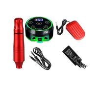 Professional Tattoo Machine Kit Rotary Pen Set Aurora 2 Mini Power Supply Foot Pedal For Body Art Supplies Precision Drive(Red Kit 2)