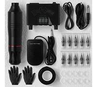 Professional Tattoo Machine Set - Complete Tattoo Pen Kit with Power Supply, Foot Pedal, Needles, and Accessories for Lining Shading,Black