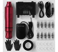 Professional Tattoo Machine Set - Complete Tattoo Pen Kit with Power Supply, Foot Pedal, Needles, and Accessories for Lining Shading,Red