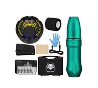 Professional Tattoo Pen Machine Kit - Permanent Makeup Tattoo Set with Mini LCD Power Supply, Engineering Handle, and 10-Piece Cartridge Needles,Green