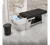 Professional Thai Premium Salon Shampoo Bowl & Chair Set with Comfortable Headrest, Water Circulation Massage Table, Black