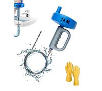 Professional Toilet Snake, 14 M*5mm Drain Auger, Effective Unblocker Tool for Bathtub/Shower/Kitchen/Floor Drains (Blue)