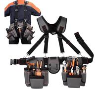 Professional Tool Belt for Men,Tool Belts with Suspenders,Magnetic Tool Pouch, Adjustable Utility Belt Tools Organizer, Heavy Duty Construction Work Bags Tool Pouch for Electrician, Carpenter