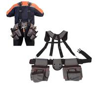 Professional Tool Belt with Suspenders,12 Pockets Tool Belt Suspenders Combo for Men, Tool Bag Tool Organizer with Work Suspenders for Electrician Carpenter Gardener Construction
