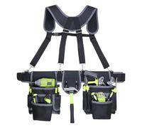 Professional Tool Belt with Suspenders for Men, 18 Pockets Heavy Duty Construction Tool Pouch Adjustable Utility Belt Tools Organizer (Tools not Include, Black Grey)