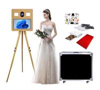 Professional Tripod DSLR Photo Booth Machine with 15.6'' Touch Screen with Printer, Magic Mirror Photobooth with Imitate wood grain selfie and Foto box, for Wedding and Party (wooden, with Printer)