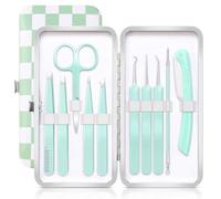 Professional Tweezers for Facial Hair, 10pcs Precision Eyebrow Tweezer Set with Blackhead Remover Tools Multi-Purpose for Nose Face Tweezers in Leather Travel Case as Gifts (Green)