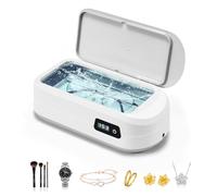 Professional Ultrasonic Jewelry Cleaner, 49Khz Sonic Jewelry Cleaner Machine, 22oz Portable Ultrasonic Ring Cleaner with 4 Timer Modes for Jewelry, Eyeglasses, Retainers, Dentures, Watch Strap (White)