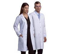 Professional Unisex Lab Coat for Men and Women, Multiple Pockets, Classic Fit, Snap Closing, 40" Length (White, L)