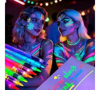 Professional UV Glow Face & Body Paint Pen Set - 8 Colors Neon Blacklight Tattoo Markers, Waterproof, Sweatproof, Quick Dry for Festival, Halloween, Cosplay, Party Makeup (A-1set)