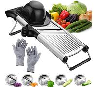 Professional Vegetable Cutter, Multifunctional Adjustable Kitchen Mandolin Slicer with Safety Hand Gloves, Stainless Steel Blade, Veg Chopper Grater Julienne for Onion Fruits (Stainless Steel)
