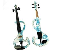 Professional Violin Electric Art Violin Blue And White Painted Solid Wood Silent Violin 4/4 Ebony Fittings W/Parts