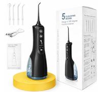 Professional Water Floss Portable Oral IRRIGATOR for DEEP Teeth Cleaning & Gum Care 5 Cleaning Modes |USB Rechargeable FLOSSER | 360° Rotating NOZZLES with 4 Extra Tips (LUXECARE BLAC)