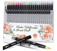 Professional Watercolor Brush Markers Pen 24 Colors of Ohuhu Water Based Drawing Marker Brushes W/A Blending Aqua Pen Water Soluble for Adult Colori