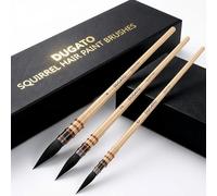 Professional Watercolor Squirrel Hair Paint Brushes by DUGATO, Mop Round Fine Tip Detail Paintbrush Set for Art Painting, Gouache, Fine Detailing, Acrylic, Gouache, Oil (3 Brushes)