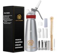 Professional Whipped Cream Dispenser-500ml Whipped Cream Maker With Silicone Grip-Heavy Duty Homemade Whipped Cream Dispenser-Whip Cream Canister With 6 Stainless Steel&Plastic Tips,2 Cleaning Brushes