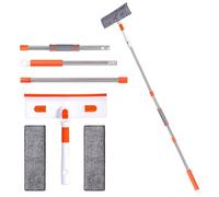 Professional Window Squeegee 2-in-1, Window Cleaner with 55" Extension Pole, Premium Squeegee for Window Cleaning, Streak-Free Window Cleaning Kit for High Windows, Shower Glass, Car Windshield