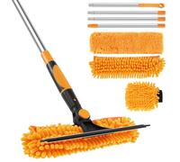 Professional Window Squeegee Cleaner, 2 in 1 Window Squeegee Cleaner Tool Kit with 5.4 FT Extension Pole, High Windows Cleaning Tool for Shower Glass Car Windshield(orange)