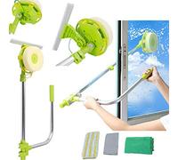 Professional Window Squeegee Cleaner, Glass Dust High-Rise Window Cleaning Brush, Telescopic Pole, Window Cleaner Glass Extending Handle Wash Cleaning Tool Kit, 2 in 1 Sponge Squeegee Equipment