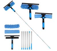 Professional Window Squeegee Cleaner Set, 2 in 1 Shower Squeegee with Extension Pole, 100‘’ Long Handle Extendable Telescopic Glass Cleaner Brush for High Window for Home, Shower Glass, Car, RV (Blue)