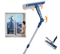 Professional Window Squeegee,Multifunction Magic Broom,2 in 1 Squeegee Window Cleaner with Long Stainless Steel Handle,Window Washing Kit,Sponge Car Window Squeegee for Gas Station,Glass,Shower