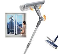 Professional Window Squeegee,Multifunction Magic Broom,2 in 1 Squeegee Window Cleaner with Long Stainless Steel Handle,Window Washing Kit,Sponge Car Window Squeegee for Gas Station,Glass,Shower